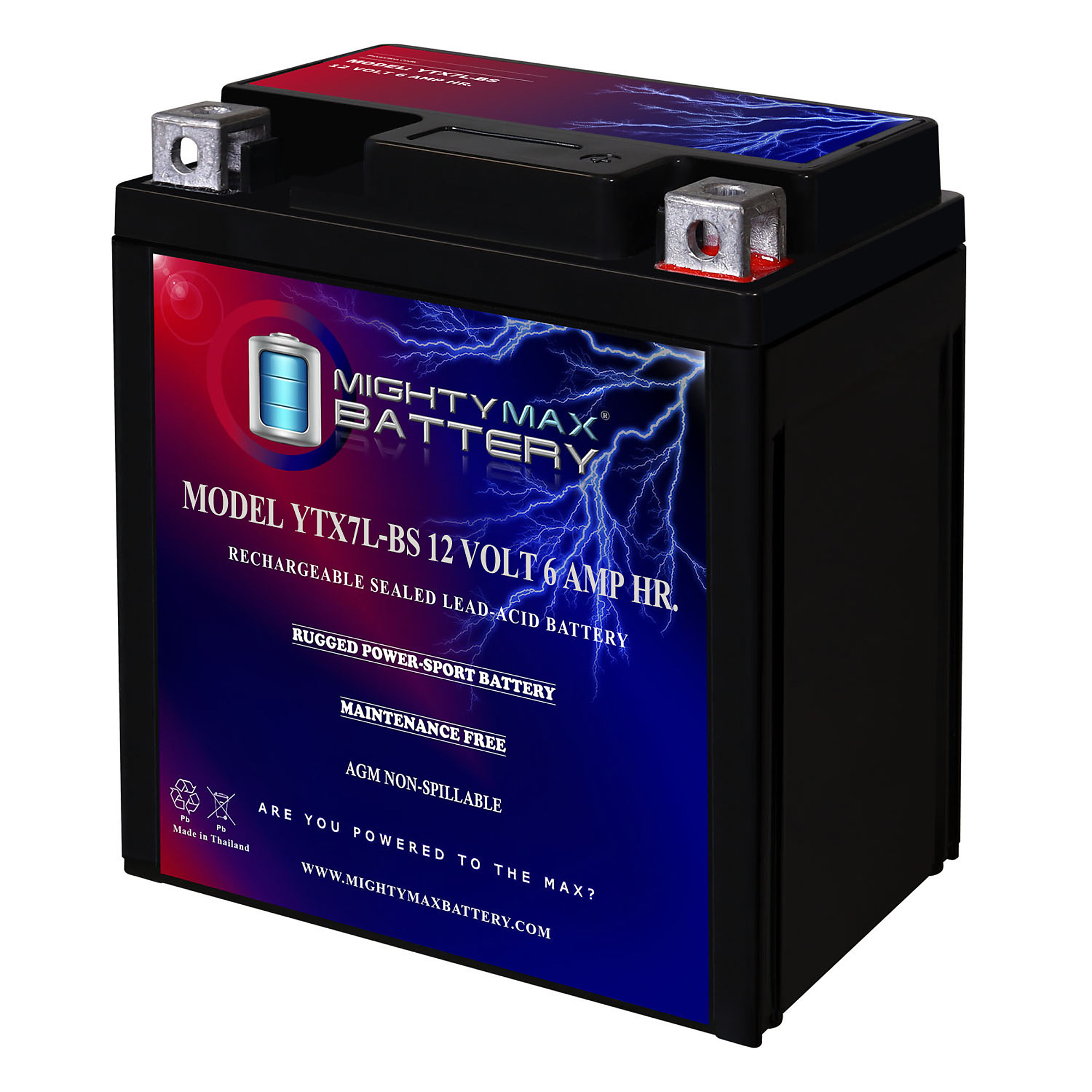 Mighty Max Battery Rechargeable Maintenance-Free SLA AGM Motorcycle Battery — 12 Volt, 6Ah, 100 CCA, Model# MAX3416332